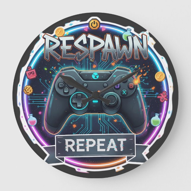 Reloj Redondo Grande Reparación y repetición del controlador de gamer (Anverso)