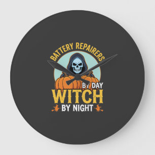 Reloj Redondo Grande Reparador De Pilas De Halloween Bruja Por La Noche