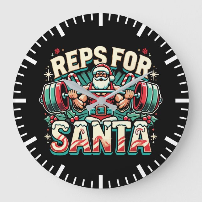 Reloj Redondo Grande Reps para Santa - Navidades divertidos Fitness (Anverso)