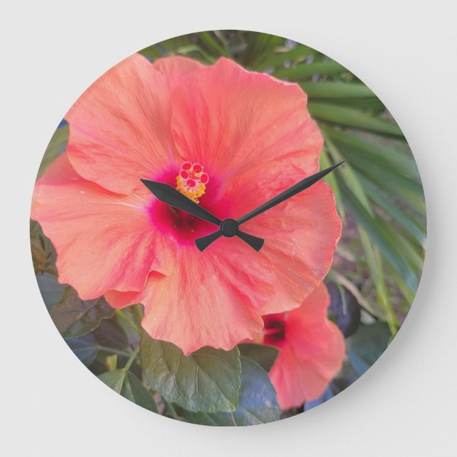 Reloj Redondo Grande Resplandor de Hibisco (Anverso)
