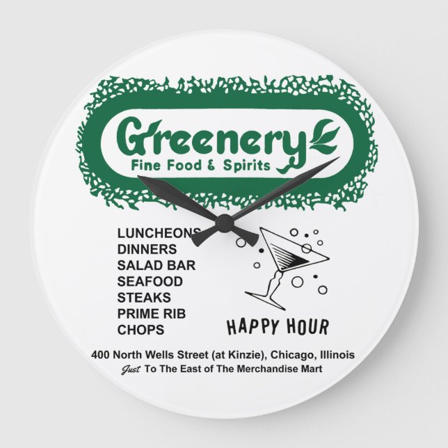 Reloj Redondo Grande Restaurante Greenery, Chicago, IL (Anverso)