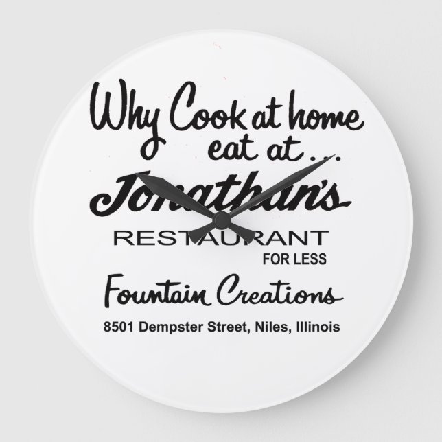 Reloj Redondo Grande Restaurante Jonathan, Niles, IL (Anverso)