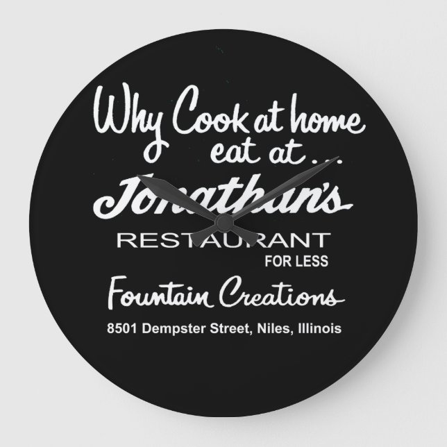 Reloj Redondo Grande Restaurante Jonathan, Niles, IL (Anverso)