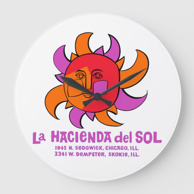 Reloj Redondo Grande Restaurante La Hacienda del Sol, Chicago y Skokie (Anverso)