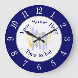 Reloj Redondo Grande Restaurante Silverware con números blancos azules