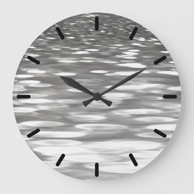 Reloj Redondo Grande Resumen #3: Brillo gris plateado (Anverso)