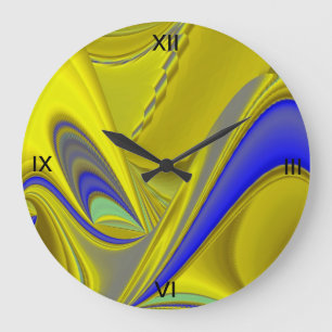 Reloj Redondo Grande Resumen 3D del azul amarillo dorado