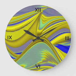 Reloj Redondo Grande Resumen 3D del azul amarillo dorado
