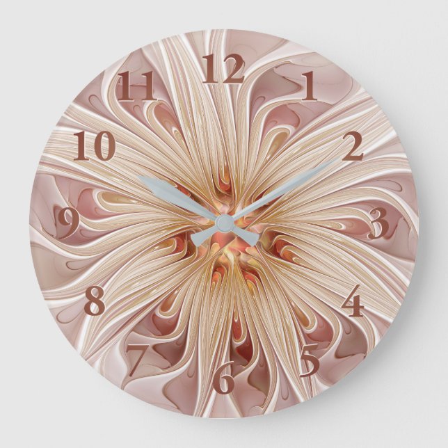 Reloj Redondo Grande Resumen Arte Fractal Peach Pastel Moderno (Anverso)