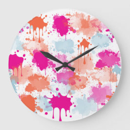 Reloj Redondo Grande Resumen azul rosa naranja Resumen de pinturas mode