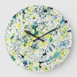 Reloj Redondo Grande Resumen azul, verde y amarillo
