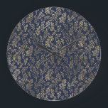 Reloj Redondo Grande Resumen azul y oro Resumen Art Deco deja patrón<br><div class="desc">Un adorable estilo deco de arte azul y dorado deja un patrón.</div>