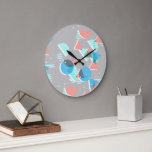 Reloj Redondo Grande Resumen Bauhaus Half Circles Mod Pop Art Pattern<br><div class="desc">Hermoso diseño hipster contemporáneo azul, verde menta, naranja de coral y formas geométricas de color rosa rosa y ruidosos patrones ornados, elegantes y divertidos para el diseñador de interiores artísticos, diva de la moda artística, popular histrista de cadera, retro vintage, estilo de arte neoveau deco o amante del humor digital...</div>