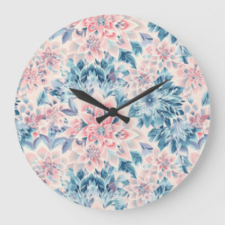Reloj Redondo Grande Resumen Boho Floral Pastel Azul Verde Rosa