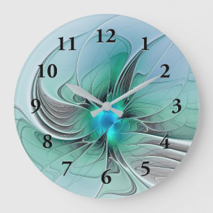 Reloj Redondo Grande Resumen Con Arte Fractal Azul Y Moderno