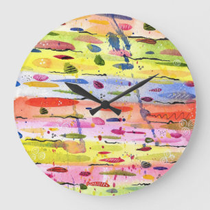 Reloj Redondo Grande Resumen de acuarela de líneas coloridas