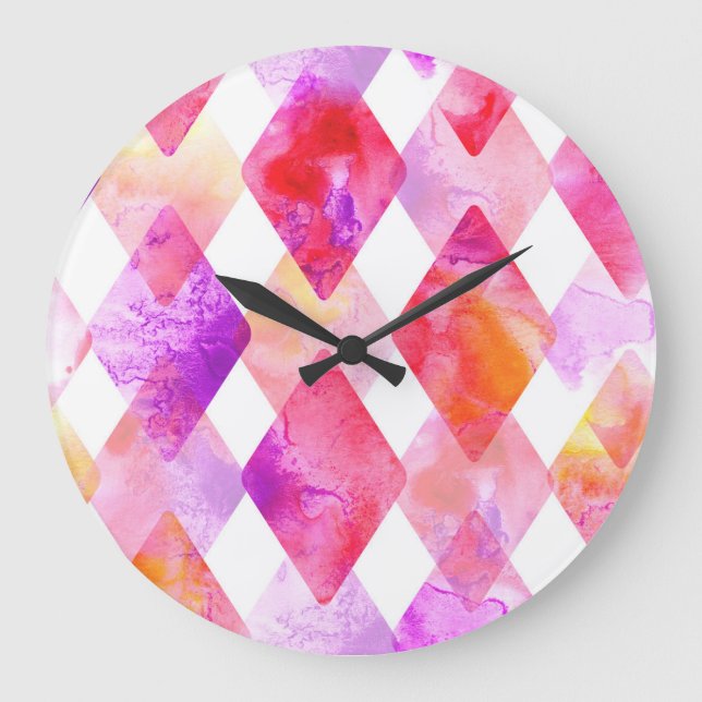 Reloj Redondo Grande Resumen de Acuarela: Mano Pintada Sin Marea. (Anverso)