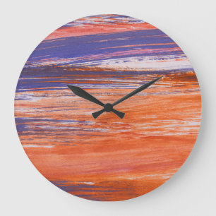 Reloj Redondo Grande Resumen de acuarela: mezcla azul Naranja