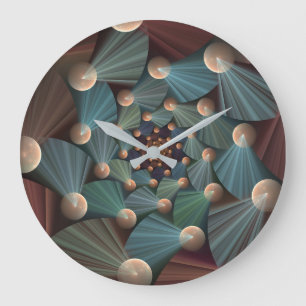 Reloj Redondo Grande Resumen de arte fractal con pizarra marrón profund