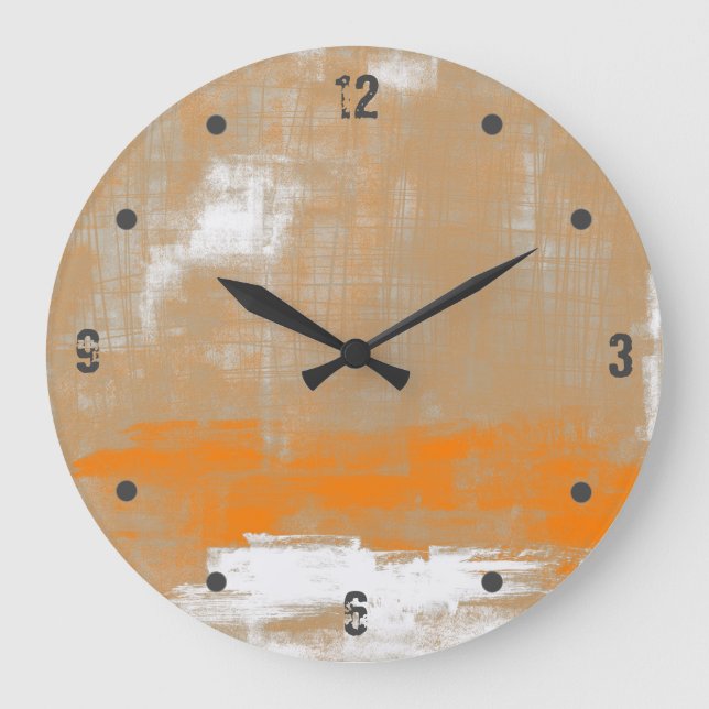 Reloj Redondo Grande Resumen de blanco gris Naranja moderno (Anverso)