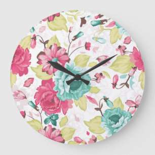 Reloj Redondo Grande Resumen De Flores Elegancia Fondo Sin Precedentes.