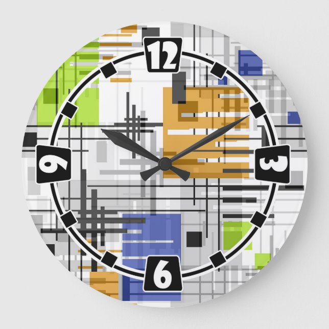Reloj Redondo Grande Resumen de formas geométricas modernas rayadas de  (Anverso)