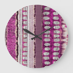 Reloj Redondo Grande Resumen de frontera étnica de Fuchsia