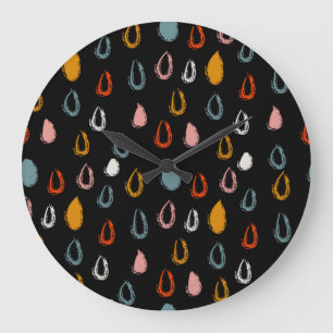 Reloj Redondo Grande Resumen de gotas de lluvia boho, garabatos tribale