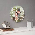 Reloj Redondo Grande Resumen de Hip Media Circles Arte de Fusión Indust<br><div class="desc">Hermoso diseño contemporáneo beige, marrón taupe, verde oliva, coral y naranja rojizo de círculos geométricos y medio círculo patrón sobre un fondo blanco crujiente. Elegante, elegante y ecléctico diseño minimalista para el diseñador de interiores artísticos, el decorador de decoración artística, el popular histrionero, el estilo retro vintage de arte o...</div>