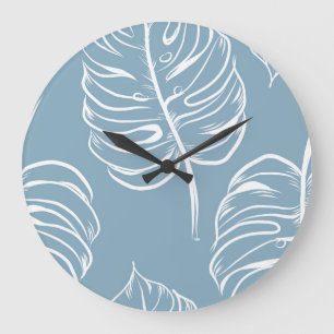 Reloj Redondo Grande Resumen de hojas tropicales: Verdor sin focas.