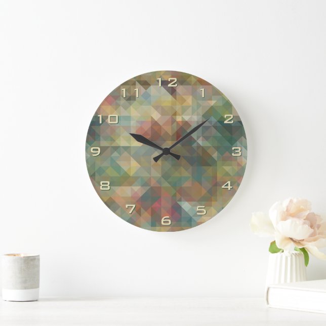 Reloj Redondo Grande Resumen de moda Retro Triángulos Patrón Mosaico (Hogar)