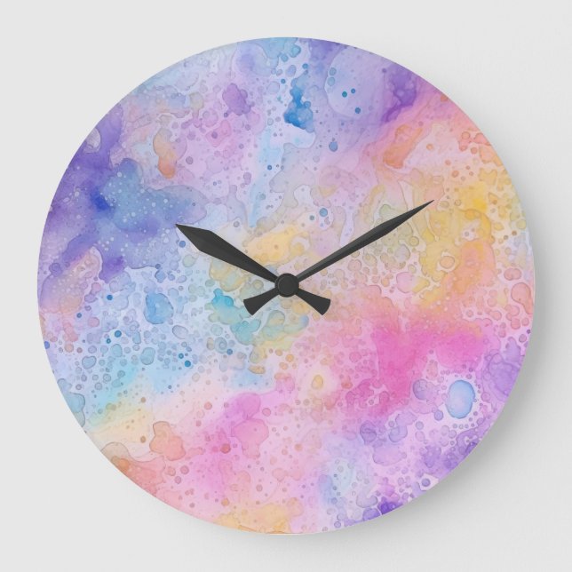 Reloj Redondo Grande Resumen de nubes de arcoiris con acuarela líquida (Anverso)