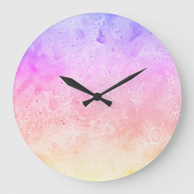 Reloj Redondo Grande Resumen de nubes de arcoiris con acuarela líquida (Anverso)