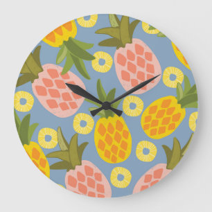 Reloj Redondo Grande Resumen De Piña Natural: Belleza Vintage.