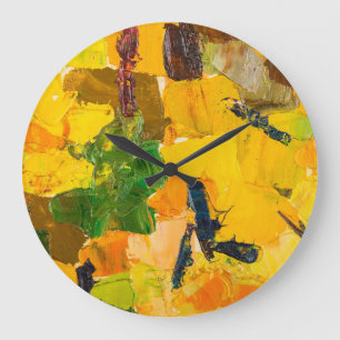 Reloj Redondo Grande Resumen de pintura de lona de aceite amarillo