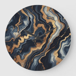 Reloj Redondo Grande Resumen de pintura de mármol azul y oro de la Mari