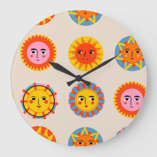 Reloj Redondo Grande Resumen de soles: patrón étnico sin costuras.