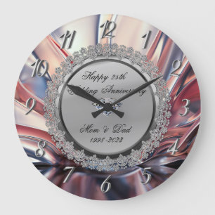 Reloj Redondo Grande Resumen del diamante plateado 25º aniversario del 