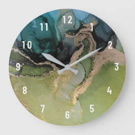 Reloj Redondo Grande Resumen etéreo Verde azulado Oro verde negro