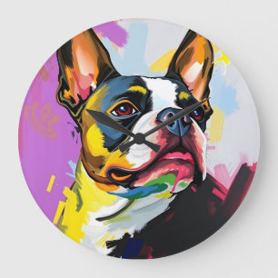Reloj Redondo Grande Resumen expresivo de Boston Terrier