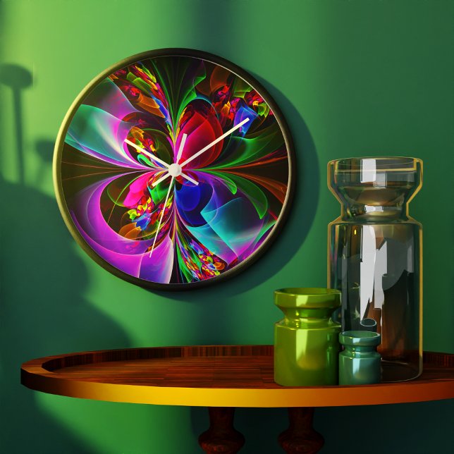 Reloj Redondo Grande Resumen floral moderno Patrón azul rojo del arte # (Modern Floral Abstract Art Red Blue Pattern #12 Clock)