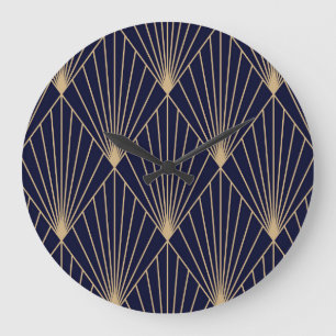 Reloj Redondo Grande Resumen geométrico Oro azul oscuro