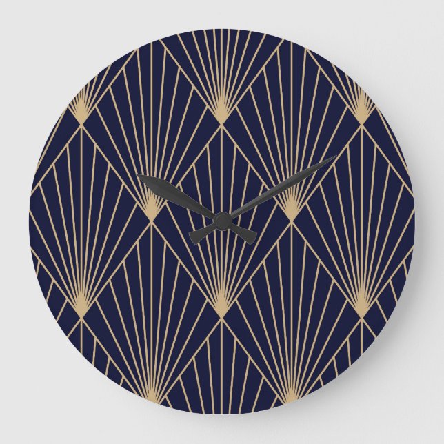 Reloj Redondo Grande Resumen geométrico Oro azul oscuro (Anverso)