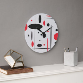 Reloj Redondo Grande Resumen Geométrico Rojo Negro