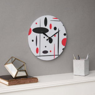 Reloj Redondo Grande Resumen Geométrico Rojo Negro