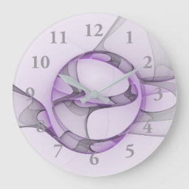Reloj Redondo Grande Resumen moderno Art Fractal Lavender Gris