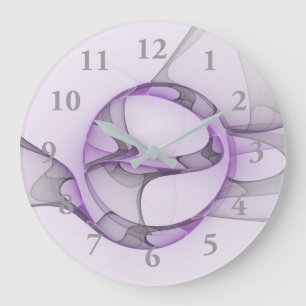 Reloj Redondo Grande Resumen moderno Art Fractal Lavender Gris