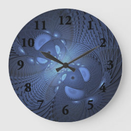 Reloj Redondo Grande Resumen moderno Arte Fractal Dusk Azul trendy