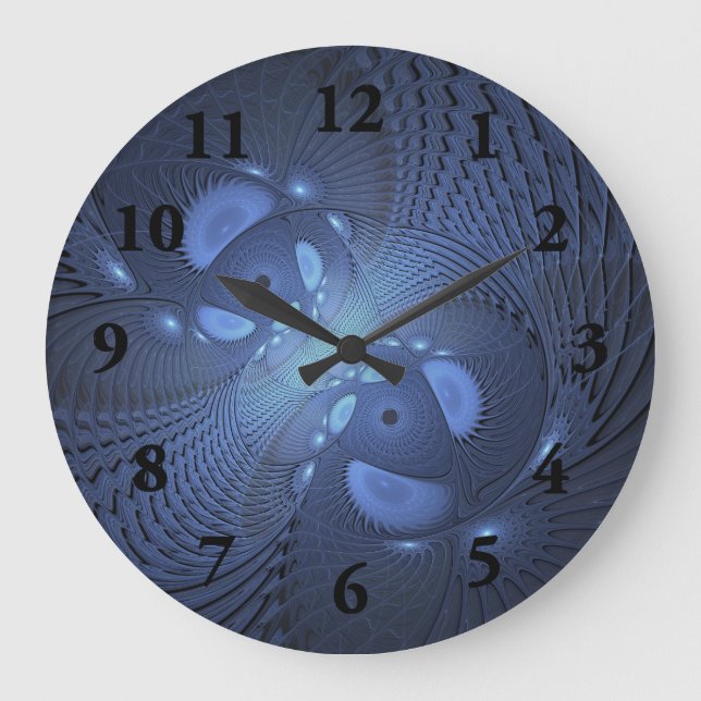 Reloj Redondo Grande Resumen moderno Arte Fractal Dusk Azul trendy (Anverso)