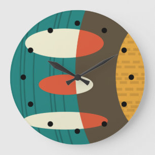 Reloj Redondo Grande Resumen moderno de mediados del siglo XX Colorido